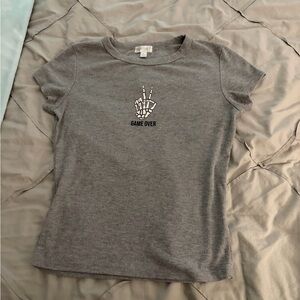 Gray baby tee with game over design